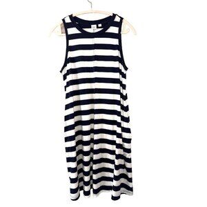 GAP Navy White Striped Swing Tank Dress S Cotton Pockets Nautical Coastal